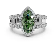 Halo Engagement Ring Setting for Fancy Green Marquise Center with Wide-Open Pave Split Shank and Prong Head in Platinum