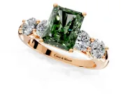 5 Stone Engagement Ring Setting for Fancy Green Radiant Cut Center with Graduated Accents and Prong Head in Rose Gold