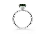 Hidden Halo Engagement Ring Setting for Fancy Green Asscher Cut Center with Thin Rounded Band and Prong Head in Sterling Silver