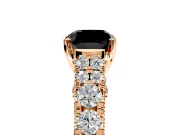 Solitaire Engagement Ring Setting for Fancy Black Cushion Cut Center with Pave Cathedral Shoulders and Prong Head in Rose Gold