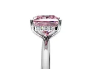 Hidden Halo Engagement Ring Setting for Fancy Pink Princess Cut Center with Thin Round-Wire Band and Prong Head in Platinum