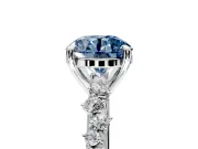 Solitaire Engagement Ring Setting for Fancy Blue Round Cut Center with Trailing Leaf Accent Band and Prong Head in Sterling Silver