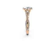 Solitaire Engagement Ring Setting for Oval Center with Twisted Pave Split Shank and Prong Head in Rose Gold