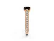 Solitaire Engagement Ring Setting for Fancy Black Cushion Cut Center with Engraved Pave Band and Prong Head in Rose Gold