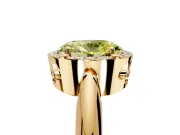 Halo Engagement Ring Setting for Fancy Yellow Oval Center with Tapered Plain Band and Prong Head in Yellow Gold