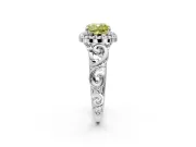 Halo Engagement Ring Setting for Fancy Yellow Cushion Cut Center with Open Scroll Shoulders and Prong Head in Sterling Silver