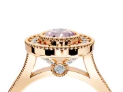 Halo Engagement Ring Setting for Fancy Pink Pear-Shaped Center with Milgrain Frame, Pave Band and Prong Head in Rose Gold