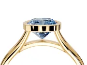 Solitaire Engagement Ring Setting for Fancy Blue Cushion Cut Center with V Split Shank and Bezel Head in Yellow Gold
