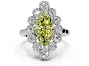 Cluster Halo Engagement Ring Setting for Fancy Yellow Marquise Center with Milgrain Bezel Accents and Prong Head in Sterling Silver