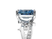 Solitaire Engagement Ring Setting for Fancy Blue Emerald Cut Center with Pave and Plain Crossover Band and Prong Head in White Gold
