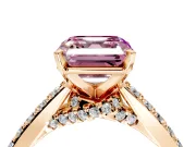 Solitaire Engagement Ring Setting for Fancy Pink Asscher Cut Center with Crossover Accents and Prong Head in Rose Gold