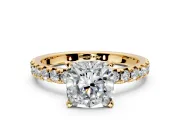 Solitaire Engagement Ring Setting for Cushion Cut Center with Large Accents and Prong Head in Yellow Gold
