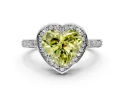 Halo Engagement Ring Setting for Fancy Yellow Heart-Shaped Center with Metal-Rimmed Halo, Pave Band and Prong Head in Platinum