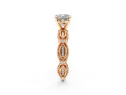 Solitaire Engagement Ring Setting for Cushion Cut Center with Marquise Panel Band and Prong Head in Rose Gold