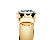 Tension Engagement Ring Setting for Fancy Blue Princess Cut Center with Wide Flat Band and Tension Head in Yellow Gold