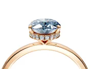 Hidden Halo Engagement Ring Setting for Fancy Blue Oval Center with Plain Band and Tall Prong Head in Rose Gold
