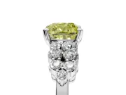 Cluster Engagement Ring Setting for Fancy Yellow Cushion Cut Center with 2-Row Shoulder Clusters and Prong Head in Platinum