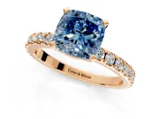 Solitaire Engagement Ring Setting for Fancy Blue Cushion Cut Center with Fine Pave Band and Claw Prong Head in Rose Gold