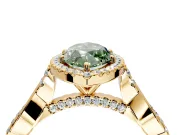 Halo Engagement Ring Setting for Fancy Green Marquise Center with Twist Band and Prong Head in Yellow Gold