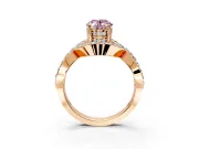 Halo Engagement Ring Setting for Fancy Pink Oval Center with Pave Infinity Twist Band and Prong Head in Rose Gold