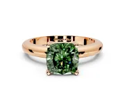 Solitaire Engagement Ring Setting for Fancy Green Cushion Cut Center with Wire Band and Prong Head in Rose Gold