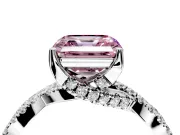 Solitaire Engagement Ring Setting for Fancy Pink Asscher Cut Center with Narrow Twist Pave Band and Prong Head in Platinum