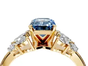 Leaf Cluster Engagement Ring Setting for Fancy Blue Emerald Cut Center with Marquise Accents and Prong Head in Yellow Gold