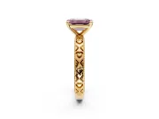 Solitaire Engagement Ring Setting for Fancy Pink Emerald Cut Center with XO Engraved Band and Prong Head in Yellow Gold