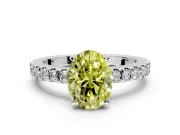 Solitaire Engagement Ring Setting for Fancy Yellow Oval Center with Single Row Accent Band and Prong Head in Sterling Silver