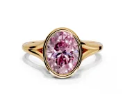 Solitaire Engagement Ring Setting for Fancy Pink Oval Center with V Split Shank and Bezel Head in Yellow Gold