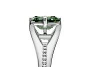 Solitaire Engagement Ring Setting for Fancy Green Emerald Cut Center with Milgrain Cathedral Band and Prong Head in Platinum