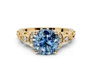 Solitaire Engagement Ring Setting for Fancy Blue Round Cut Center with Filigree Band and Prong Head in Yellow Gold