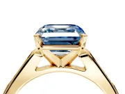 Solitaire Engagement Ring Setting for Fancy Blue Asscher Cut Center with Channel Accents and Prong Head in Yellow Gold