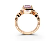 Halo Engagement Ring Setting for Fancy Pink Princess Cut Center with Floral Band and Prong Head in Rose Gold
