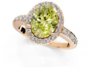 Halo Engagement Ring Setting for Fancy Yellow Oval Center with Heart-Shaped Openwork, Pave Band and Prong Head in Rose Gold