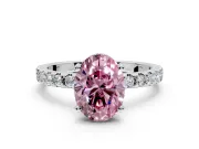 Solitaire Engagement Ring Setting for Fancy Pink Oval Center with Band of Accents and Prong Head in Platinum