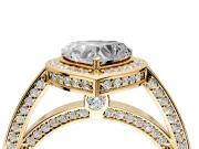 Halo Engagement Ring Setting for Heart-Shaped Center with Framed Halo, Pave Band and Prong Head in Yellow Gold