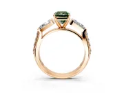 Channel-Set Engagement Ring Setting for Fancy Green Radiant Cut Center with Baguette Band and Prong Head in Rose Gold