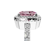 Halo Engagement Ring Setting for Fancy Pink Radiant Cut Center with Inner Milgrain Border and Prong Head in Sterling Silver