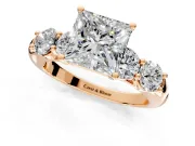 5 Stone Engagement Ring Setting for Princess Cut Center with Graduated Accents and Prong Head in Rose Gold