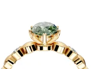 Solitaire Engagement Ring Setting for Fancy Green Marquise Center with Beaded Bezel Station Band and Prong Head in Yellow Gold