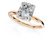 Low-Set Solitaire Engagement Ring Setting for Radiant Cut Center with Thin Plain Band and Prong Head in Rose Gold