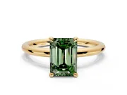 Hidden Halo Engagement Ring Setting for Fancy Green Emerald Cut Center with Thin Rounded Band and Prong Head in Yellow Gold