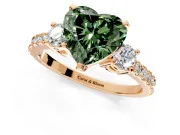 3 Stone Engagement Ring Setting for Fancy Green Heart-Shaped Center with Round Cut Side Accents and Prong Head in Rose Gold