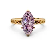 Solitaire Engagement Ring Setting for Fancy Pink Marquise Center with Scrollwork Band and Prong Head in Yellow Gold