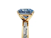 Solitaire Engagement Ring Setting for Fancy Blue Radiant Cut Center with Channel Baguette Band and Prong Head in Yellow Gold
