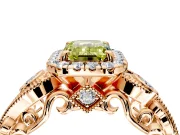 Milgrain Halo Engagement Ring Setting for Fancy Yellow Emerald Cut Center with Shoulder Bezels and Prong Head in Rose Gold