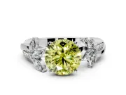 Floral Engagement Ring Setting for Fancy Yellow Round Cut Center with Trailing Marquise Accents and Prong Head in Sterling Silver