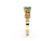 Leaf Engagement Ring Setting for Fancy Green Asscher Cut Center with Milgrain Accent Band and Prong Head in Yellow Gold