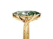 Solitaire Engagement Ring Setting for Fancy Green Marquise Center with Engraved Milgrain Band and Prong Head in Yellow Gold